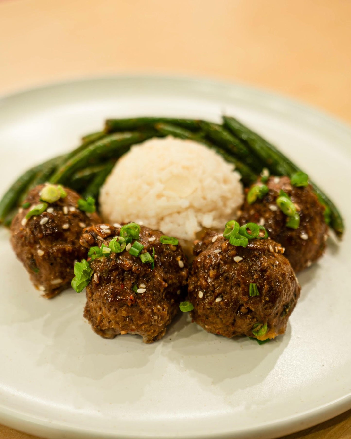 Korean BBQ Meatballs w/Jasmine Rice & Cajun Green Beans