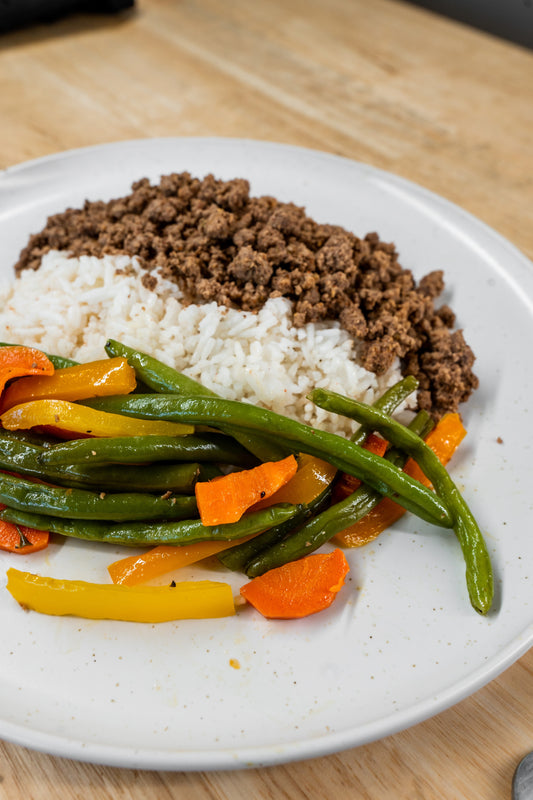 Ground Beef w/ Jasmine Rice & veggies!