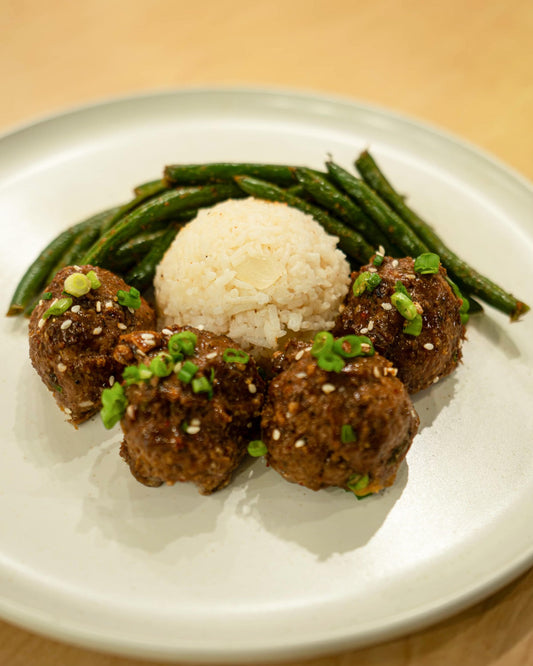 Korean BBQ Meatballs w/Jasmine Rice & Cajun Green Beans